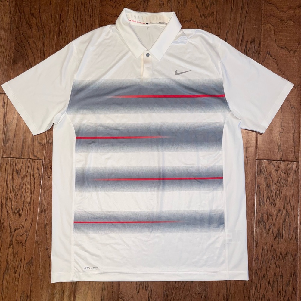NIKE TIGER WOOD COLLECTION MEN GOLF SHIRT DRI FIT POLO STRETCHY VAPOR TRAIL L